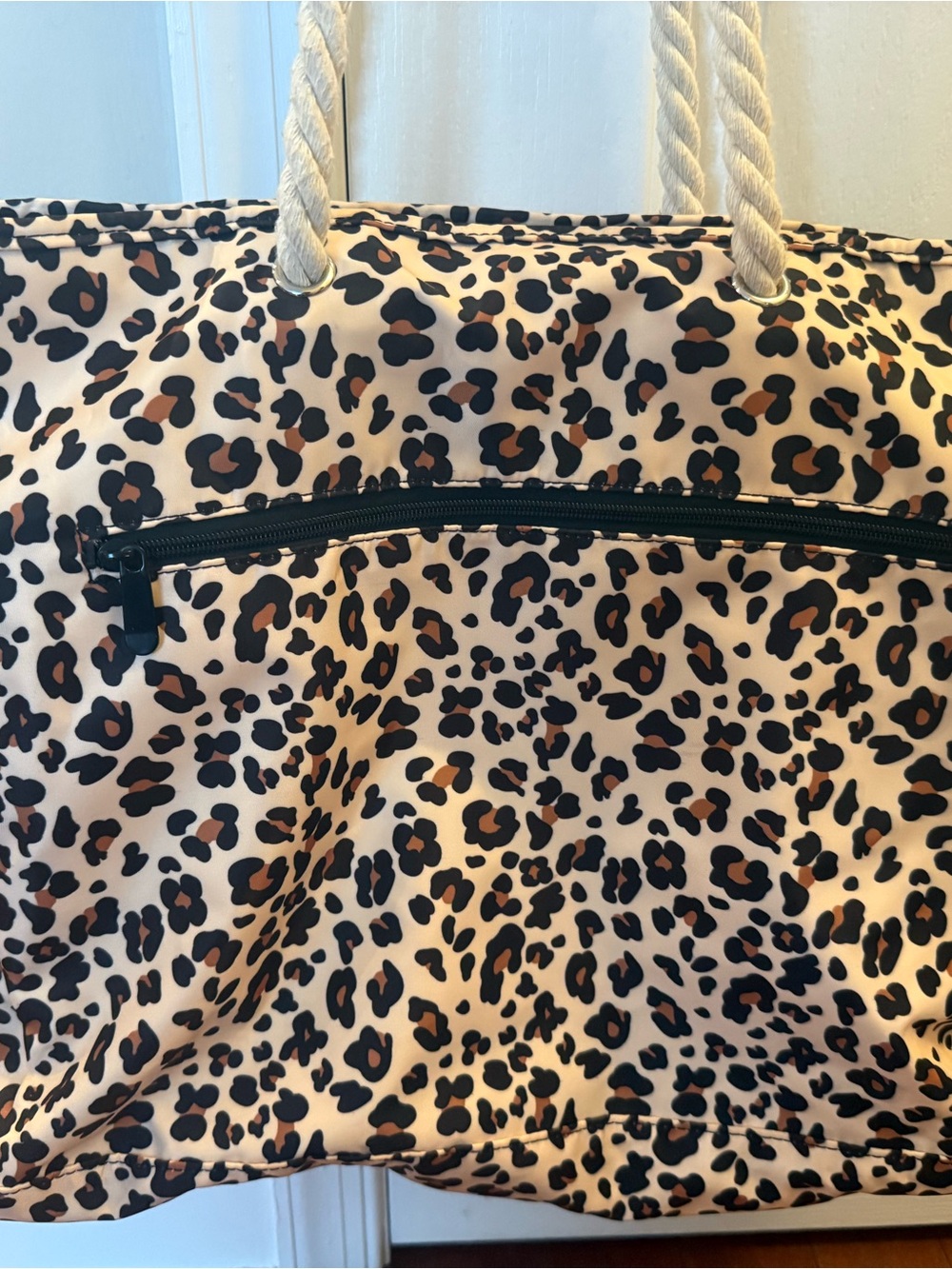 Leopard Print Rope-Handle Tote Bag - Beige/Black - Picture 5 of 10